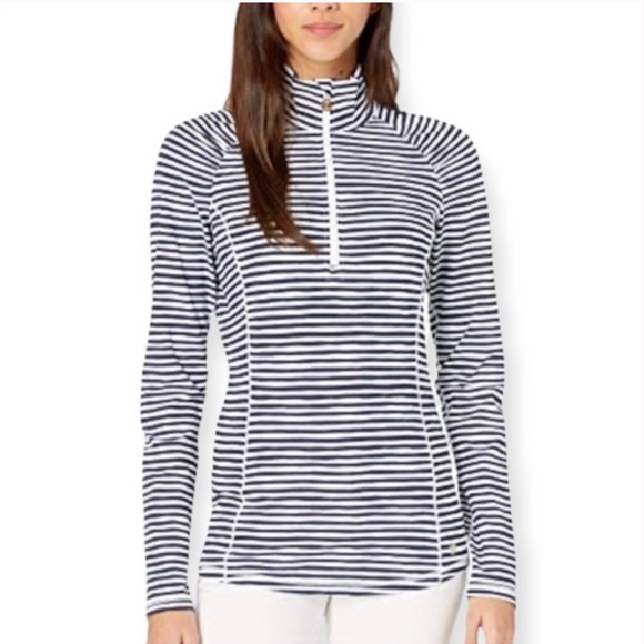 Lilly Pulitzer | Luxletic Justine Pullover Half Zip True Navy Beach Happy Stripe - Picture 3 of 12